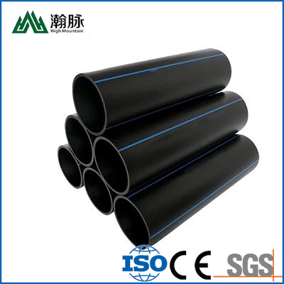 Sebagai ukuran yang disesuaikan HDPE pipa pasokan air Ketebalan 2.3mm-117.6mm Biru atau Hitam Dengan Garis Biru